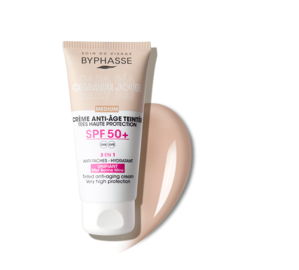 کرم ضد افتاب رنگی مدیمspf50 انواع پوست بایفاس 50 میل