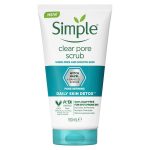 اسکراپ پاک کننده منافذ صورت و سم زدای صورت سیمپل Simple مدل clear pore حجم 150 میل