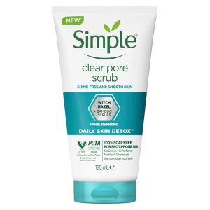 اسکراپ پاک کننده منافذ صورت و سم زدای صورت سیمپل Simple مدل clear pore حجم 150 میل