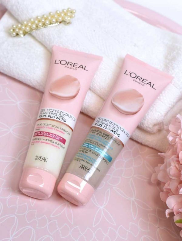 اسکراب صورت گل رز و نیلوفر آبی لورال LOreal Rare Flowers حجم 150 میلی لیتر